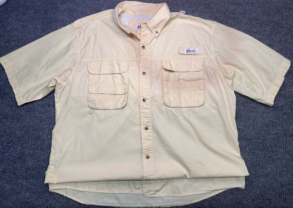 World Wide Sportsman Fishing Shirt Size XL Yellow Short Sleeve Button Up